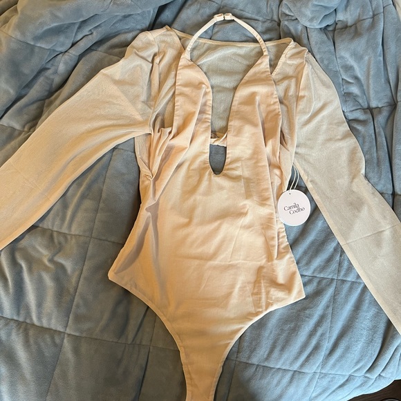 Revolve- Camila Coelho Brooklyn Bodysuit in Pastel Peach - Picture 3 of 5